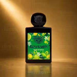 Lorenzo Pazzaglia Ginfusion Extrait de Parfum 50 ml, flacone nero con etichetta verde agrumata su sfondo dorato Charme Profumeria de Luxe