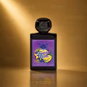 Lorenzo Pazzaglia Tropikalys Karma Extrait de Parfum 50 ml, flacone nero con etichetta viola tropicale su sfondo dorato Charme Profumeria de Luxe