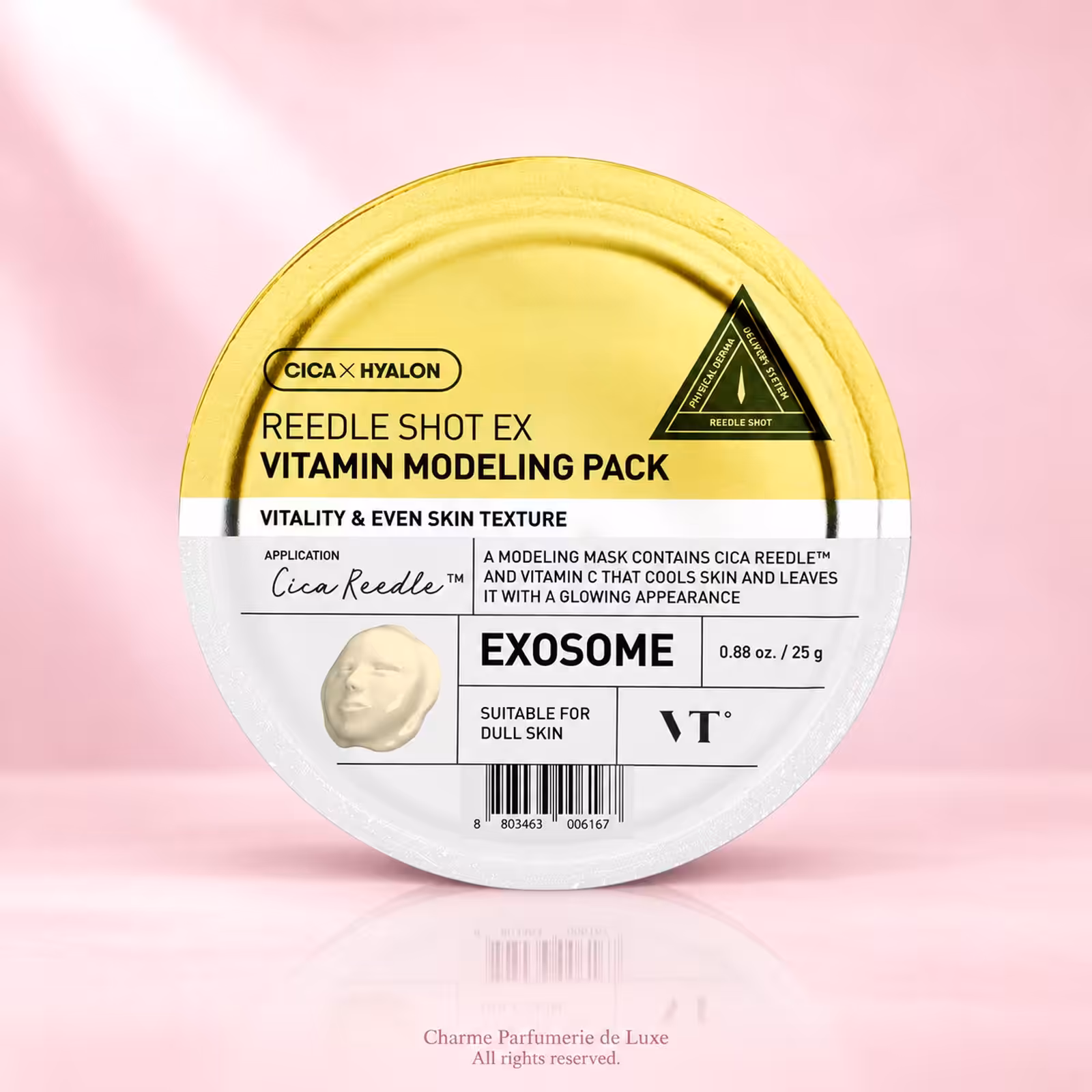 VT Cosmetics Reedle Shot EX Vitamin Modeling Pack, maschera modeling coreana da 25 g in confezione gialla e bianca.