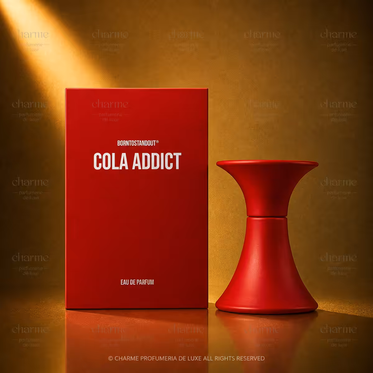 BORNTOSTANDOUT Cola Addict Eau de Parfum 15 ml, profumo di lusso in flacone rosso con confezione, packshot Charme Profumeria de Luxe