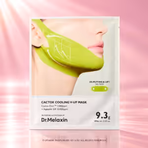 Dr.Melaxin Cactox Cooling V-UP Mask 9,3 g, maschera gel coreana verde per il contorno mandibolare con azione de-puffing e lifting, packshot K-Beauty di Charme Profumeria.