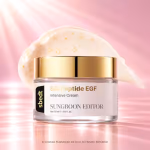 Sungboon Editor Silk Peptide EGF Intensive Cream 50 ml, crema viso coreana in vasetto con tappo dorato e formula con peptidi EGF, packshot luxury K-Beauty di Charme Profumeria.