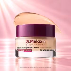 Dr.Melaxin Cemenrete Calcium Dark Spot Eye Cream 15 g, crema contorno occhi coreana in vasetto con tappo viola, Hydrolyzed Elastin e Rebornic 10.000 ppm, packshot luxury K-Beauty di Charme Profumeria.